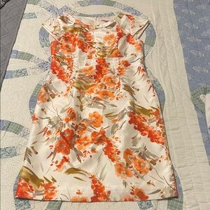 Liz Claiborne Orange and Cream Floral Midi Dress